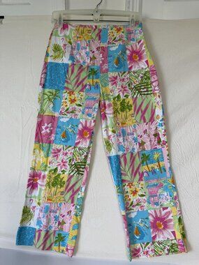 Eric Spencer Capri Pants Womens 6 Multicolor Floral Print Stretch Twill Pull On